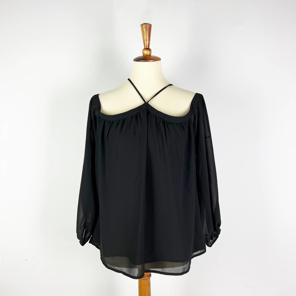 KLD Signature black chiffon long sleeve off the shoulder blouse Size Medium